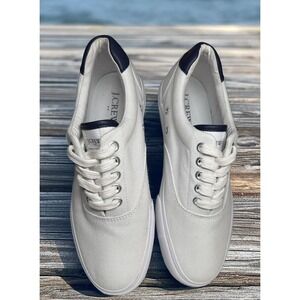 J Crew Women's Size 7 White with Navy Canvas Tennis Sneaker Shoes -Never Worn
